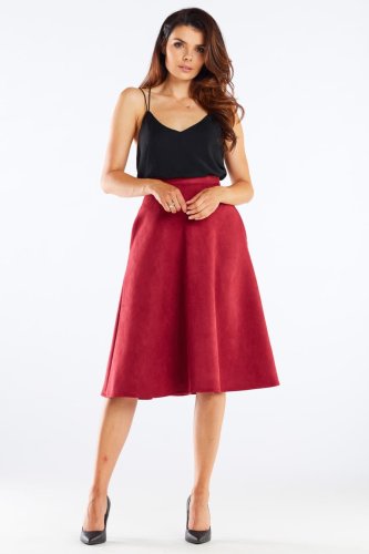 Zamszowa Spódnica Midi Bordo AW462 