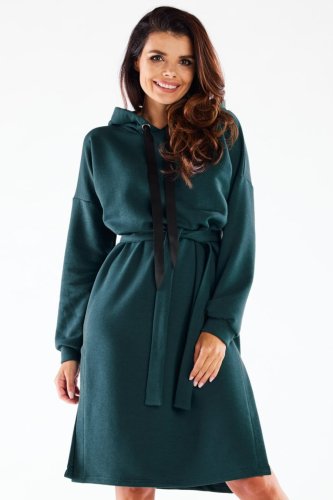 Sukienka Oversize z Kapturem Zielona IN269 
