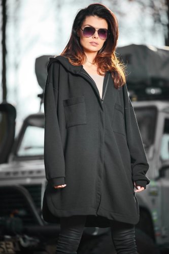 Sportowa Bluza z Kapturem Czarna IN281