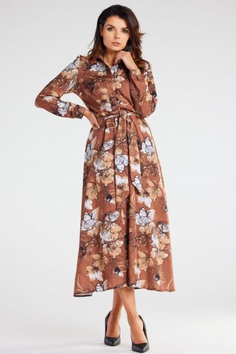 Koszulowa Sukienka Maxi Brązowa AW467