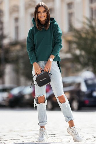 Bluza z Kapturem Butelkowa Zieleń D24    