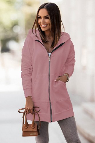 Rozpinana Bluza z Kapturem Różowa D23      
