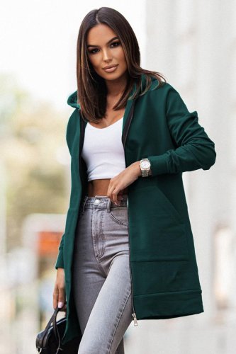 Rozpinana Bluza z Kapturem Butelkowa Zieleń D23 