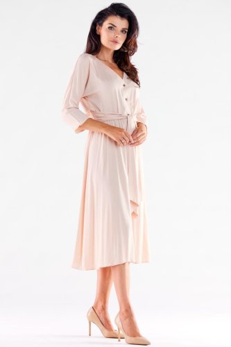 Sukienka Midi z Wiskozy Beżowa AW522