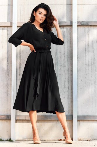 Zwiewna sukienka midi z wiskozy Czarna