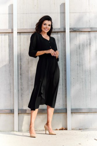 Zwiewna sukienka midi z wiskozy Czarna