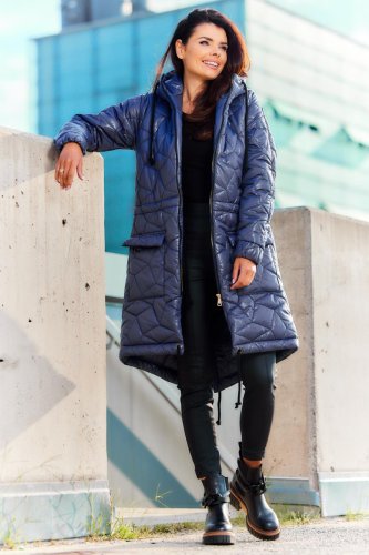 Przedłużana Kurtka z Kapturem Granat AW538 