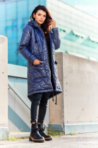 Przedłużana Kurtka z Kapturem Granat AW538 