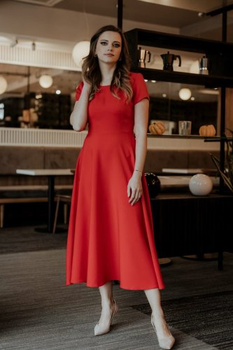 Rozkloszowana Sukienka Malinowa TE372