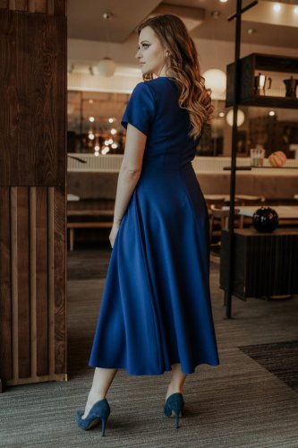 Rozkloszowana Sukienka Granatowa TE372 