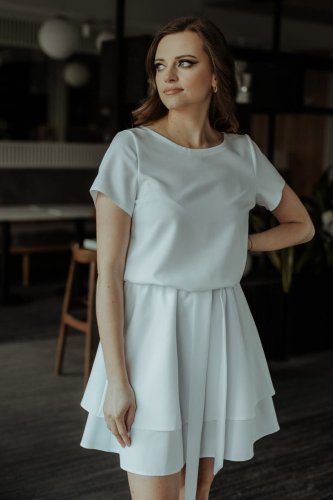 Sukienka z Podwójną Spódnicą Biała TE374