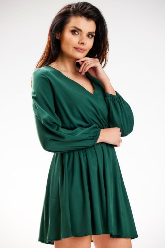Mini Sukienka z Wiskozy Ciemna Zieleń AW577