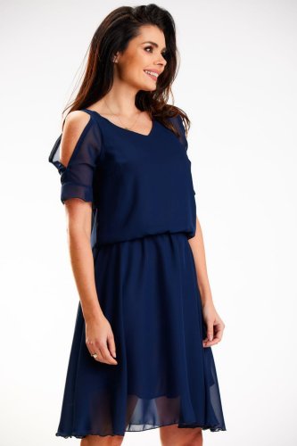 Zwiewna Sukienka z Szyfonu Granatowa AW572 