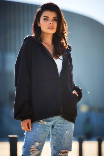 Ciepła Bluza z Kapturem Czarna AW610