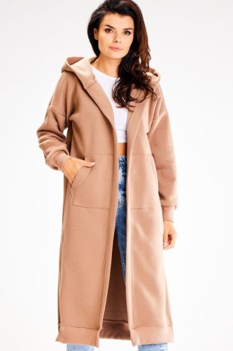 Długa Bluza z Kapturem Beżowa AW613