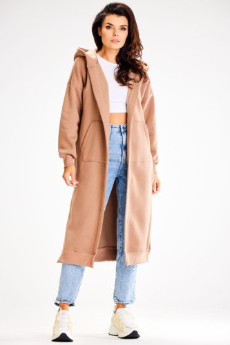 Długa Bluza z Kapturem Beżowa AW613