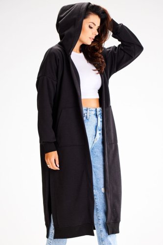 Długa Bluza z Kapturem Czarna AW613