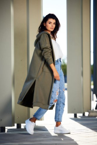 Długa Bluza z Kapturem Khaki AW613 