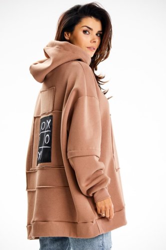 Ciepła Bluza z Kapturem Beżowa IN332  