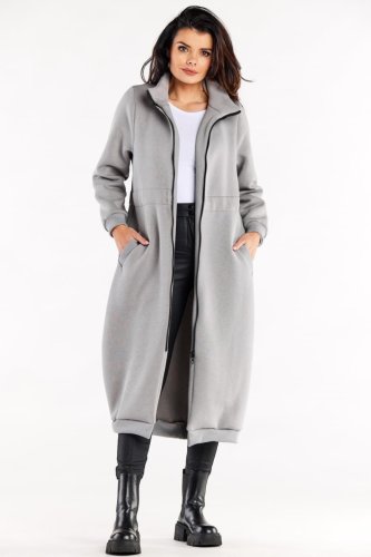 Długa Bluza z Kołnierzem Szara IN326