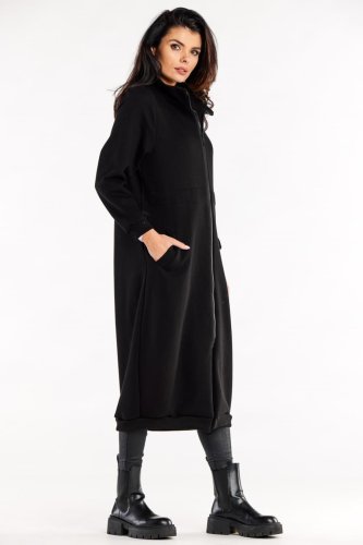 Długa Bluza z Kołnierzem Czarna IN326 