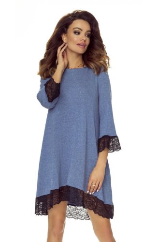 Romantyczna Sukienka z Koronkowym Wykończeniem Jeansowa BE101-06