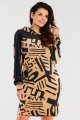 Sukienka A476 beige-black pattern-2 8718  | 1012-Beige-Black pattern-SM
