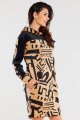 Sukienka A476 beige-black pattern-3 8718  | 1012-Beige-Black pattern-SM