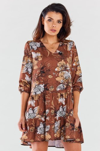 Sukienka mini we wzory Brązowa AW469 