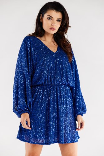 Luźna sukienka z szerokimi rękawami Niebieska AW485