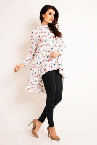 Asymetryczna Koszula w Ptaki Ecru AW168