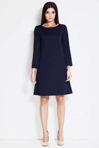 Gładka sukienka trapezowa Granatowa AW034