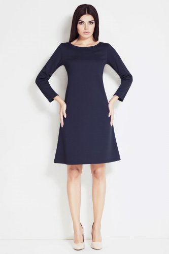 Gładka sukienka trapezowa Granatowa AW034