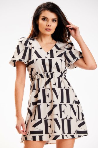 Sukienka mini w duże litery Beżowa AW587