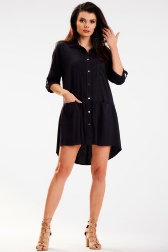 Koszulowa sukienka z kołnierzykiem Czarna AW584