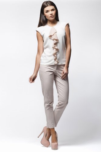 Bluzka z falbanką Ecru-Beż AW025