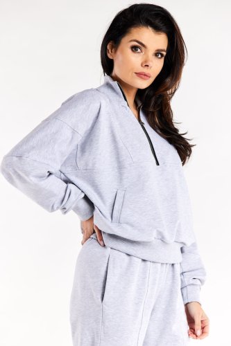 Luźna bluza na zamek Szara IN316