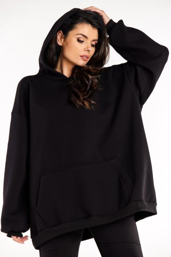 Bluza oversize z kieszenią i kapturem Czarna IN323