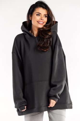 Bluza oversize z kieszenią i kapturem Grafitowa IN323