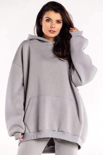 Bluza oversize z kieszenią i kapturem Szara IN323