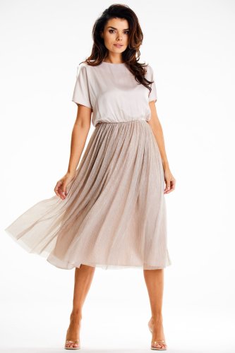 Kimonowa sukienka midi Beżowa AW627