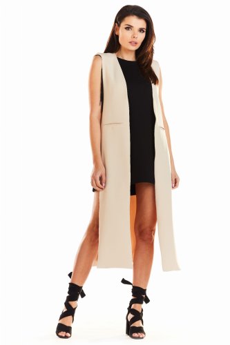 Luźna kamizelka maxi Beżowa AW280