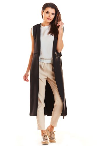 Luźna kamizelka maxi Czarna AW280