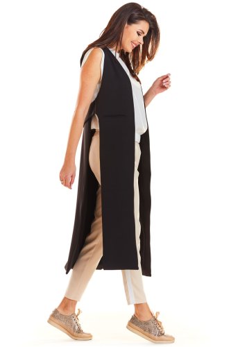 Luźna kamizelka maxi Czarna AW280