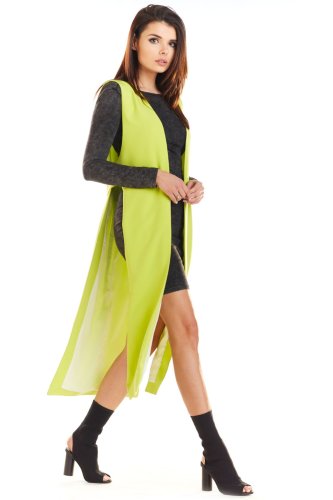Luźna kamizelka maxi Limonkowa AW280