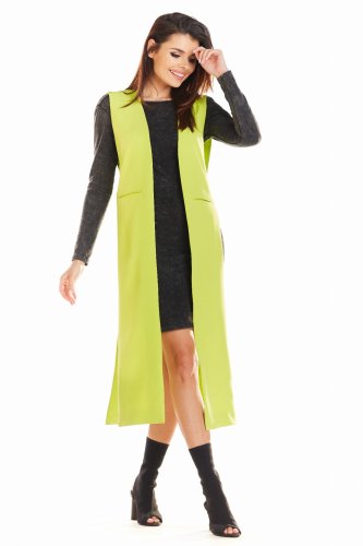 Luźna kamizelka maxi Limonkowa AW280