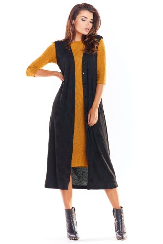 Długa kamizelka z wiskozy Czarna AW329 