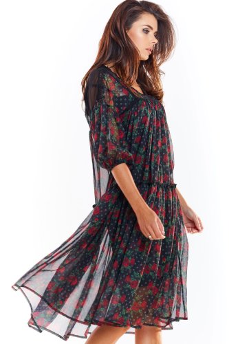 Sukienka z włoskiego szyfonu Czerwony wzór AW330 