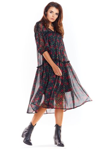 Sukienka z włoskiego szyfonu Czerwony wzór AW330 