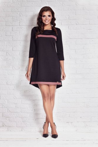 Trapezowa sukienka z dodatkiem wiskozy Czarna IN030 